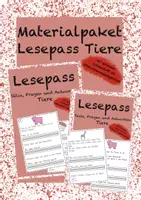 Vorschau - Arbeitsblätter - Materialpaket Lesepass Tiere Satzverständnis Textverständnis - Deckblatt