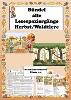 Vorschau - Arbeitsblätter - Materialpaket 2 Lesespaziergänge Herbst Waldtiere Bündel - Deckblatt