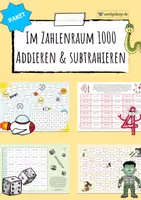 Vorschau - Arbeitsblätter - Addition & Subtraktion im bis 1000 - 7 Spiele + 3 AB - Deckblatt
