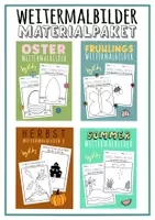 Vorschau - Arbeitsblätter - Weitermalbilder Materialpaket für alle Jahreszeiten - Kunst für Vertretungsstunden #silvesterknaller23 - Deckblatt