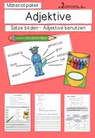 Vorschau - Mal- und Bastelvorlagen - Materialpaket: Sätze bilden - Adjektive benutzen - Deckblatt