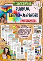 Vorschau - Unterrichtsreihen - Materialpaket rundum LGBTQ+ / LQBTQIA+ / Gender / Geschlechtsidentiät / Transgender / queer / non-binär / Sexualität mit Lösung (Klasse 7 8 9 10) - Deckblatt