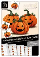 Vorschau - Stationenlernen - Materialpaket Klettmappen Halloween | Kürbisse zuordnen | Level 1 - 4 - Deckblatt