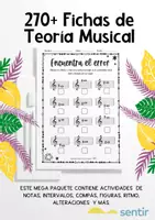 Vista previa - Hojas de trabajo - Fichas de Teoría Musical: 270+ Actividades sobre Figuras, Notas y Alteraciones - Portada