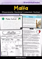 Vorschau - Arbeitsblätter - Malta MEGABUNDLE - Wissenskartei, Lückentext, Steckbrief, Suchsel - Deckblatt