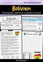 Vorschau - Arbeitsblätter - Bolivien MEGABUNDLE - Wissenskartei, Lückentext, Steckbrief, Suchsel - Deckblatt