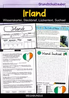 Vorschau - Arbeitsblätter - Irland MEGABUNDLE - Wissenskartei, Lückentext, Steckbrief, Suchsel, Quizkarten - Deckblatt