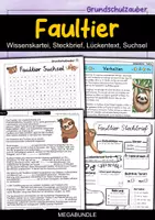 Vorschau - Arbeitsblätter - Faultier MEGABUNDLE - Wissenskartei, Lückentext, Steckbrief, Suchsel, Quizkarten, POP Art Malvorlagen - Deckblatt