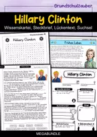 Vorschau - Arbeitsblätter - Hillary Clinton MEGABUNDLE Materialpaket - Wissenskartei, Lückentext, Steckbrief, Suchsel, Quizkarten - Deckblatt
