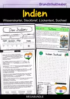 Vorschau - Arbeitsblätter - Indien MEGABUNDLE - Wissenskartei, Lückentext, Steckbrief, Suchsel - Deckblatt
