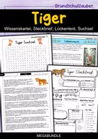 Vorschau - Arbeitsblätter - Tiger MEGABUNDLE - Wissenskartei, Lückentext, Steckbrief, Suchsel - Deckblatt