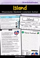 Vorschau - Arbeitsblätter - Island MEGABUNDLE - Wissenskartei, Lückentext, Steckbrief, Suchsel, Quizkarten - Deckblatt