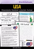 Vorschau - Spiele - USA Amerika MEGABUNDLE - Wissenskartei, Lückentext, Steckbrief, Suchsel - Deckblatt