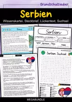 Vorschau - Arbeitsblätter - Serbien MEGABUNDLE - Wissenskartei, Lückentext, Steckbrief, Suchsel - Deckblatt