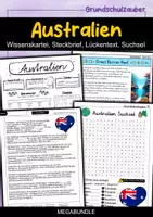 Vorschau - Arbeitsblätter - Australien MEGABUNDLE - Wissenskartei, Lückentext, Steckbrief, Suchsel, Quizkarten - Deckblatt