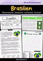 Vorschau - Arbeitsblätter - Brasilien MEGABUNDLE - Wissenskartei, Lückentext, Steckbrief, Suchsel, Quizkarten - Deckblatt