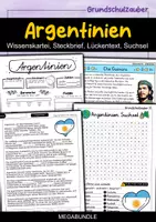 Vorschau - Arbeitsblätter - Argentinien MEGABUNDLE - Wissenskartei, Lückentext, Steckbrief, Suchsel, Quizkarten - Deckblatt