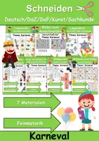 Vorschau - Arbeitsblätter - Materialpaket - Schneiden Karneval/Fasching - Feinmotorik - Wortschatz - Deckblatt