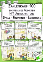 Vorschau - Stationenlernen - Materialpaket "Rechenspiele - Additionen mit Zehnerübergang - einstellig" - Deckblatt