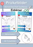 Vorschau - Mal- und Bastelvorlagen - Prickelbilder / Fensterbilder PAKET Thema Einhörner - Grundschule - Bastelvorlagen - Deckblatt