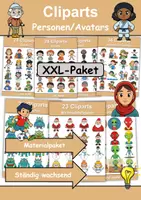 Vorschau - Mal- und Bastelvorlagen - XXL Materialpaket CLIPARTS PERSONEN/AVATARS | verschiedene Clipartpakete - Ständig wachsend | DaZ/DaZ, Deutsch (Grundschule) - Deckblatt
