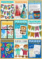 Vorschau - Mal- und Bastelvorlagen - 9x Bastelideen für Fasching - Kunst Materialpaket - Deckblatt