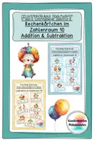 Vorschau - Spiele - Materialpaket Rechenkärtchen Addition und Subtraktion im Zahlenraum 10 - Design Fasching, Karneval - Deckblatt