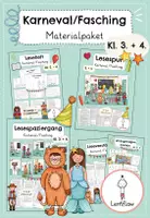 Vorschau - Mal- und Bastelvorlagen - Karneval, Fasching | Lesespur, Lesespaziergang, Leseheft | Materialpaket Kl. 3 + 4 - Deckblatt