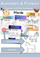 Vorschau - Mal- und Bastelvorlagen - Ausmalbilder & Prickelbilder PAKET Thema Pferde - Grundschule - Bastelvorlagen - Deckblatt