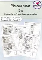 Vorschau - Arbeitsblätter - Materialpaket " 10 x Kurze, einfache Texte lesen und verstehen", Deutsch/ DaZ/Inklusion, Klasse 1-7 - Deckblatt