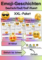 Vorschau - Arbeitsblätter - XXL PAKET Emoji-Geschichten / Smiley-Sätze / Kurzgeschichten / Unterrichtsideen (Einfach bis Schwer) - Deckblatt