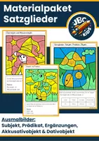 Vorschau - Arbeitsblätter - Materialpaket – Lesen und Malen | Satzglieder bestimmen Deutsch (8 Ausmalbilder) - Deckblatt