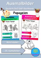 Vorschau - Mal- und Bastelvorlagen - Ausmalbilder & Mandalas PAKET Thema Papageien - Grundschule - Bastelvorlagen - Deckblatt