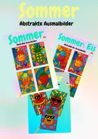 Vorschau - Mal- und Bastelvorlagen - Sommer: Abstrakte Ausmalbilder (Eis, Früchte, Sommer) (Kunst Vertretrung) - Deckblatt