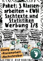 Vorschau - Arbeitsblätter - Paket: 3 Klassenarbeiten+EWH - Sachtext Statistik - Werbung - Klasse 7/8 - Deckblatt