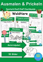 Vorschau - Mal- und Bastelvorlagen - Ausmalbilder & Prickelbilder PAKET - Tiere im Wald - Grundschule - Bastelvorlagen - Deckblatt