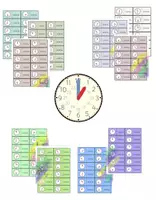 Vorschau - Spiele - Materialpaket: 10 Uhrendominos halbe Stunden und Hilfsuhr - Deckblatt