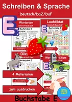 Vorschau - Mal- und Bastelvorlagen - Materialpaket - Schreiben und Sprache Thema Buchstabe E - DaZ/DaF, Deutsch - Deckblatt