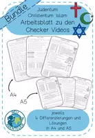 Vorschau - Arbeitsblätter - Materialpaket - Arbeitsblatt zu den Checker Videos - Judentum Christentum Islam - Deckblatt