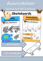 Vorschau - Mal- und Bastelvorlagen - Ausmalbilder & Mandalas PAKET Thema Skateboards - Grundschule - Bastelvorlagen - Deckblatt