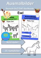 Vorschau - Mal- und Bastelvorlagen - Ausmalbilder & Mandalas PAKET Thema Esel - Grundschule - Bastelvorlagen - Deckblatt