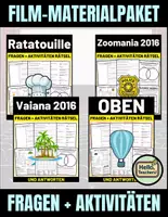 Vorschau - Arbeitsblätter - Film-Materialpaket : Ratatouille (2007), Oben (2009), Zoomania (2016) und Vaiana (2016) - Deckblatt