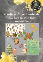 Vorschau - selbst erstellte Cliparts/Grafiken - Materialpaket: Kreativer Klassenadventskalender - Die Tiere der Welt feiern Weihnachten - Deckblatt