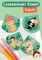 Vorschau - Mal- und Bastelvorlagen - Materialpaket Lesezeichen Ecken – Koala, Leopard, Faultier, Tukan - Deckblatt