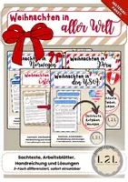 Vorschau - Arbeitsblätter - Weihnachten in aller Welt - Sachtexte und Aufgaben zu Weihnachten in unterschiedlichen Ländern - Leseförderung - Lesekompetenz stärken in der Adventszeit - Weihnachtsfeste auf der ganzen Welt kennenlernen (Materialpaket) - Deckblatt