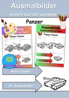 Vorschau - Arbeitsblätter - Ausmalbilder & Mandalas PAKET Thema Panzer - Grundschule - Bastelvorlagen - Deckblatt