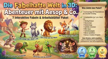 Vorschau - Arbeitsblätter - Fabeln – MEGA Paket (7 Fabeln, 3D‑Präsentationen & Arbeitsblätter) - Deckblatt