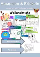 Vorschau - Arbeitsblätter - Ausmalbilder & Prickelbilder PAKET Thema Wellensittiche - Grundschule - Bastelvorlagen - Deckblatt