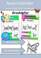 Vorschau - Arbeitsblätter - Ausmalbilder & Mandalas PAKET Thema Grashüpfer - Grundschule - Bastelvorlagen - Deckblatt