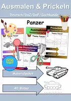 Vorschau - Arbeitsblätter - Ausmalbilder & Prickelbilder PAKET Thema Panzer - Grundschule - Bastelvorlagen - Deckblatt